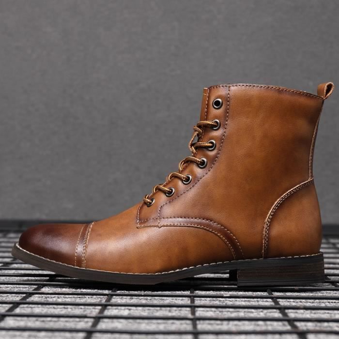 Bottes Martin Chaussures Cuir Bottes Homme Marron-jaune