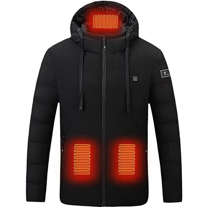 Manteau Chauffante a Capuche Homme Doudoune a Capuche Veste Chaude avec 3 Niveaux de Chauffage Interface USB Hommes Femmes Hiver Ve
