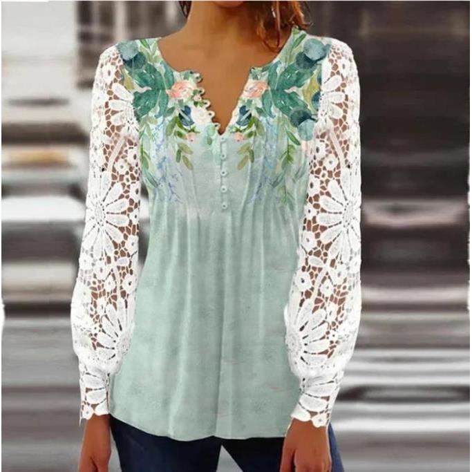 Chemisier Femme Dentelle Florale Transparent Manches Longues épaules Dénudées - Neuf Avec étiquettes