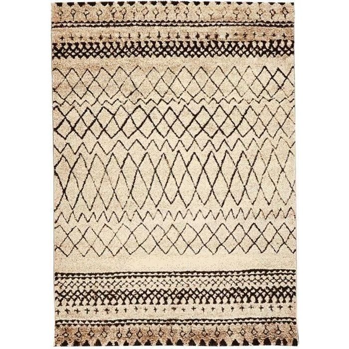 marokko tapis de salon 80x150 cm beige et marron noir cdiscount maison