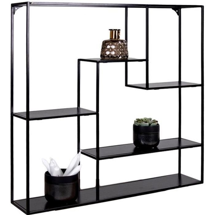 Etagere Murale Coloris Noir En Acier Bois 18 X 85 X 85 Cm Cdiscount Maison