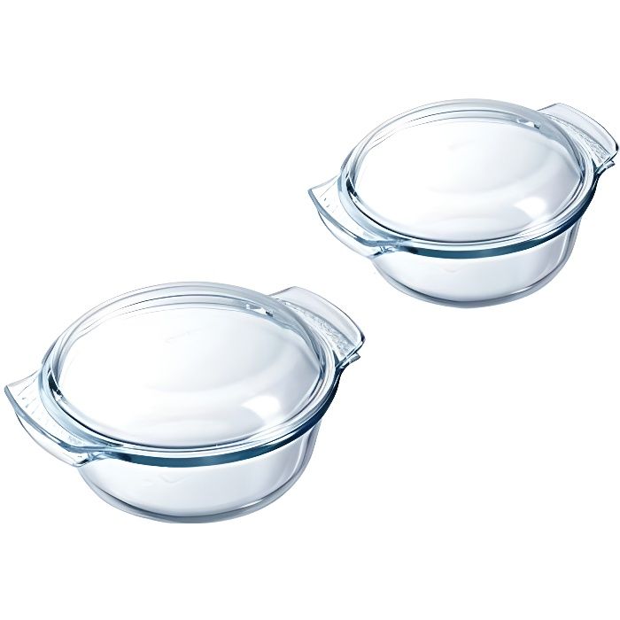 Pyrex Lot de 2 Cocottes en Verre Cocottes Rondes Compatible au Four Verre Borosilicate