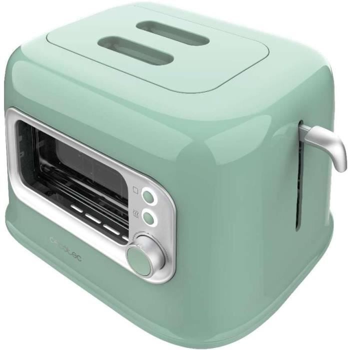 Cecotec Grille-Pain Vertical avec Fenêtre en Verre RetroVision Blue. 700 W de puissance, 2 Fentes Extra Larges, Design Rétro, Contrôle du grillage, 5 Niveaux, Cache Anti-poussière