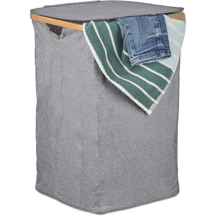WOPPLXY Lot De 2 Paniers à Linge Pliable Bambou 25L - Beige + Gris Foncé, Corbeille Pliable Chambre Salle De Bain