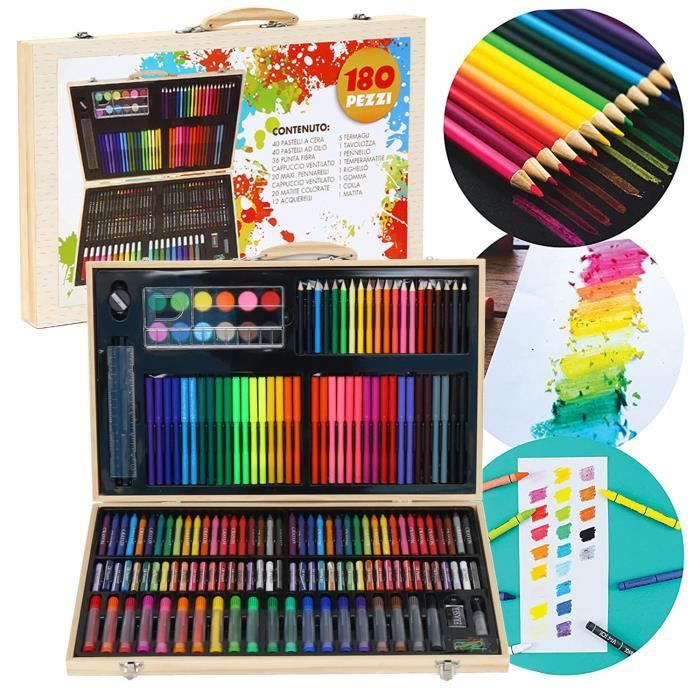 Boîte de 180 Crayons de Couleur pour dessin, Avec Crayons l'aquarelle,  Gâteaux à l'aquarelle, Crayons, etc. pour Enfants - Cdiscount Beaux-Arts et  Loisirs créatifs