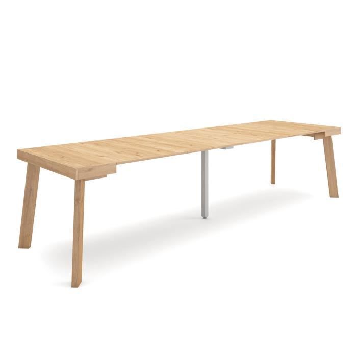 Table console extensible 302x90x73cm Pour 14 personnes Pieds en bois Chêne RF3098