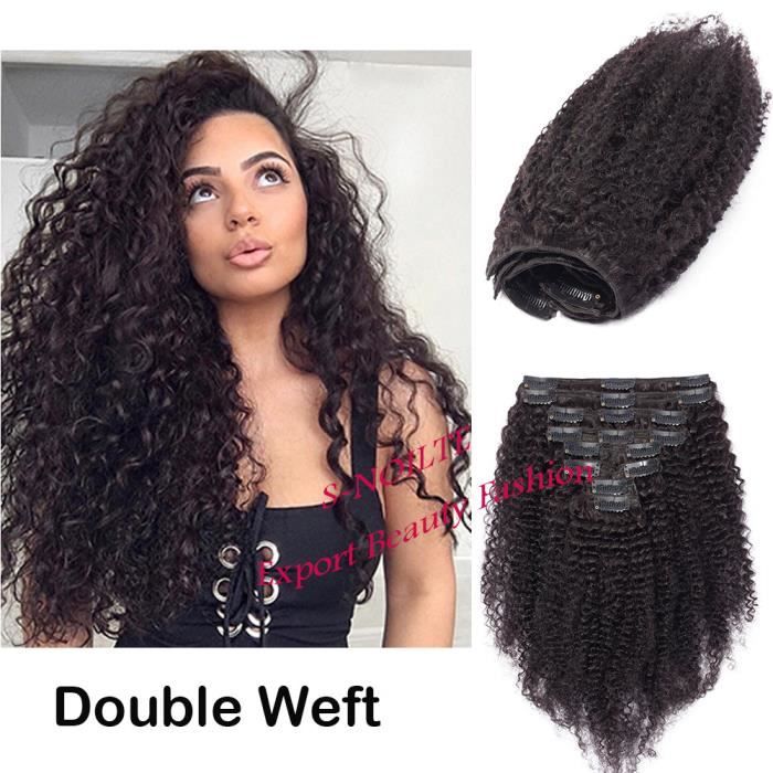 Extension A Clip Cheveux Humain Naturel Afro Frisé Kinky Curly 16"40CM