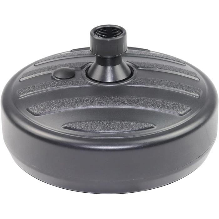 Pied De Parasol Rond 22 L – Base Lestée Eau Ou Sable – Compatible Poteaux 38-48 Mm – HDPE Robuste Noir