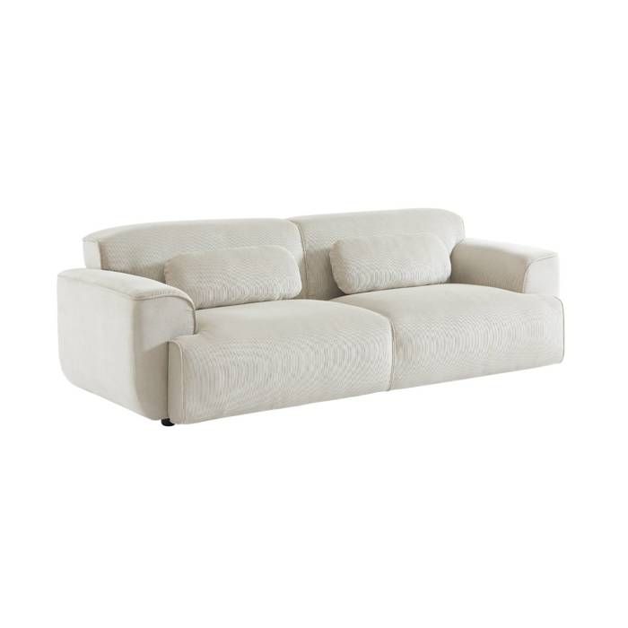 Canapé 3 places. tissu velours côtelé blanc crème. 2 coussins déhoussables. Wallas L 230 x P 98 x H 73cm