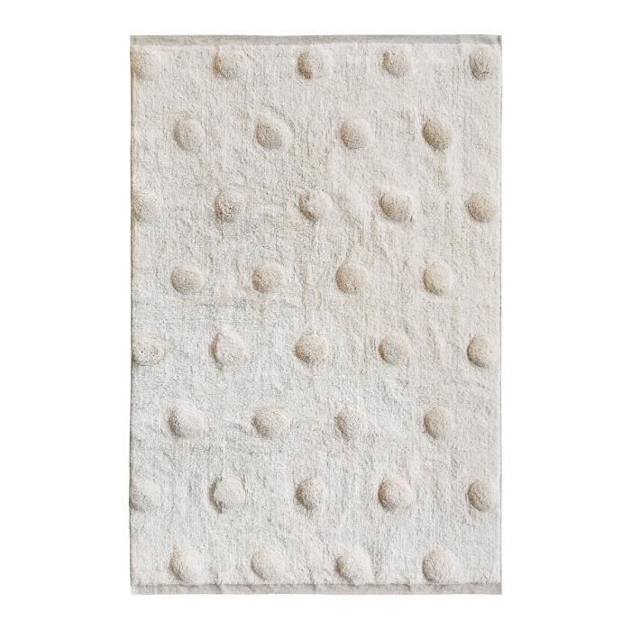 KIDS BIG DOTS - Tapis 100% coton motifs gros pois en reliefs naturel chambre enfant 100 cm x 150 cm Beige