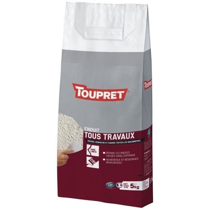 TOUPRET Enduit tous travaux en poudre - Extérieur - 5 kg - Blanc