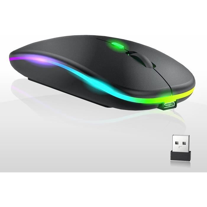 Souris Sans Fil Rechargeable Silencieuse RGB - Souris Gaming Portable Avec Adaptateur USB-C Et DPI Ajustable