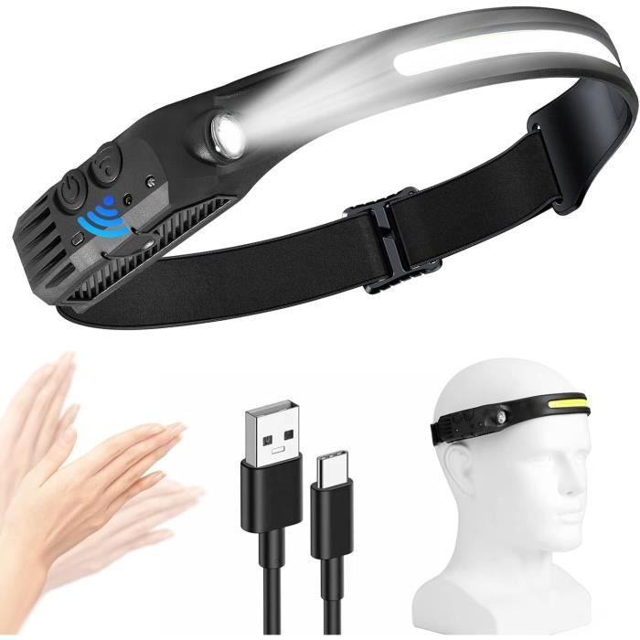 Lampe Frontale LED, Rechargeable USB Phare LED Puissante Torche Etanche