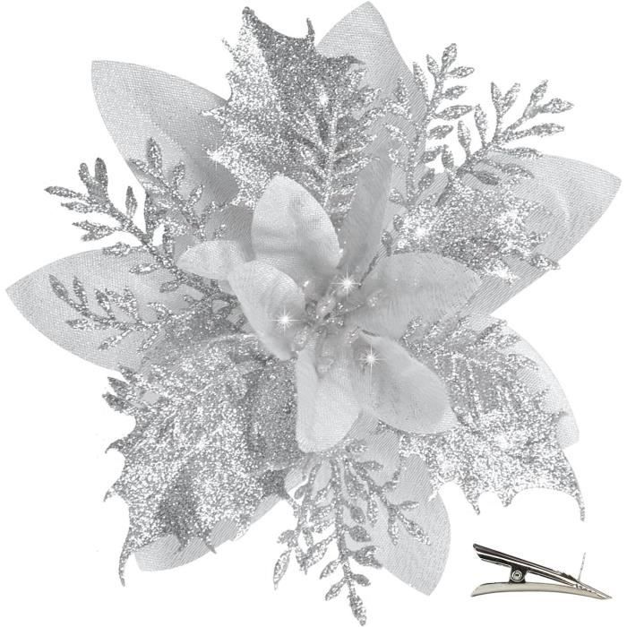 20 Pièces Fleur De Noël Pour Sapin Avec Clip, Fleurs De Noel