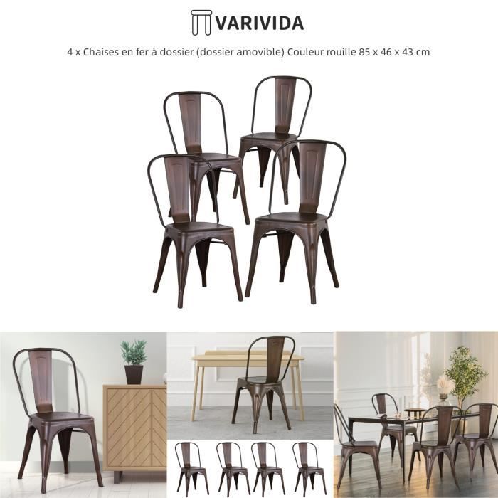 Chaises en fer à dossier - VARIVIDA - Lot de 4 - Couleur rouille - Pour salle à manger