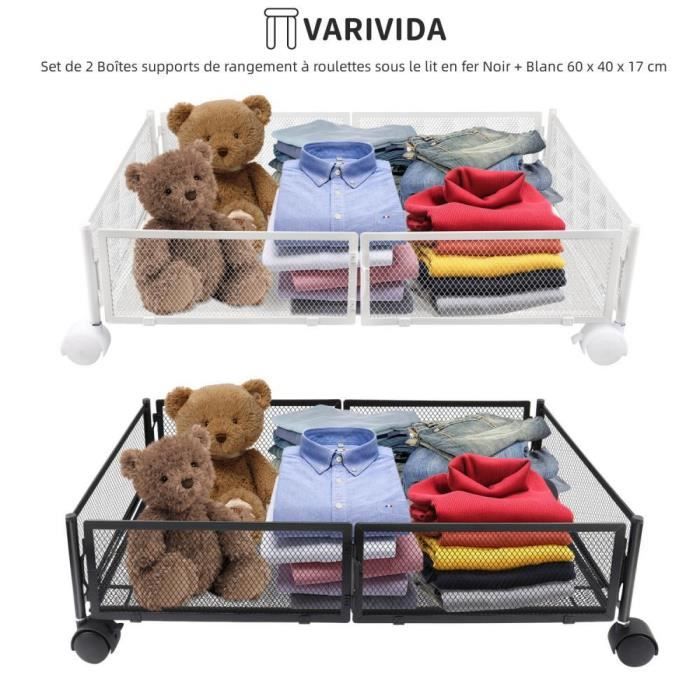 Huquter Lot De 2 Boîtes De Rangement Sous Lit 50 L Avec Couvercle – Noir, Pliables, 3 Poignées, Support Robuste – Idéal Couettes, Vêtements, Jouets