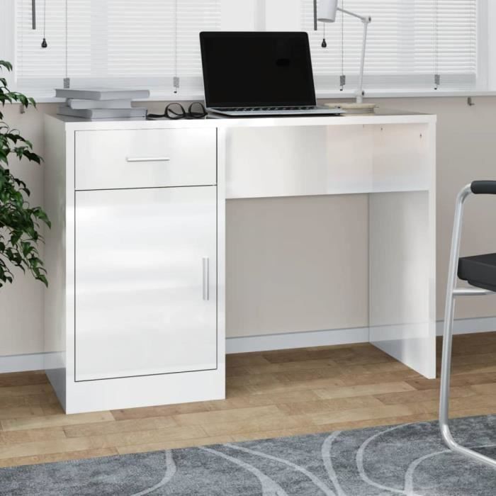 vidaXL Bureau avec tiroir et armoire Blanc brillant 100x40x73 cm 342655