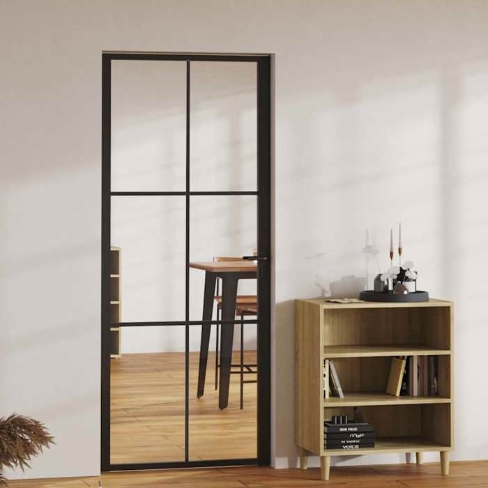 vidaXL Porte intérieure Verre ESG et aluminium 83x2015 cm Noir 151203