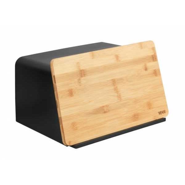 boite à pain avec couvercle en bambou kubo noir, rangement pour le pain, avec couvercle planche à découper en bambou, plastique -