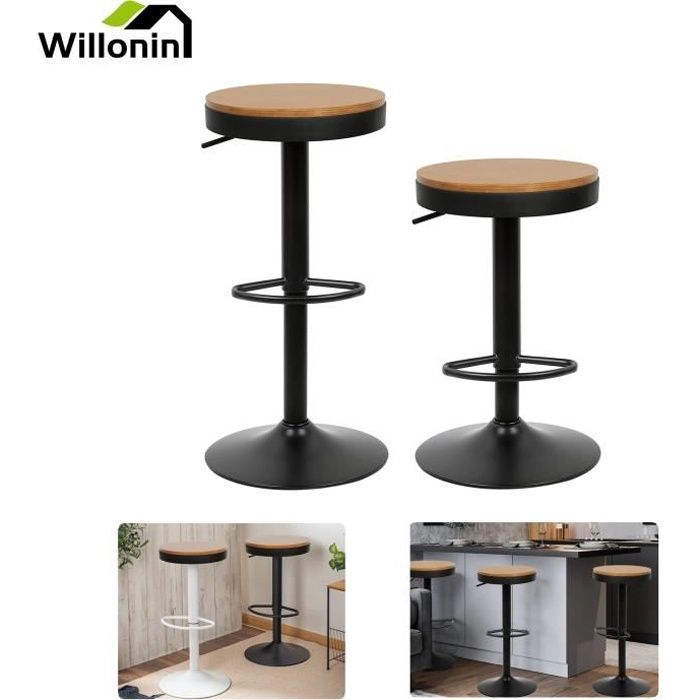 Lot De 2 Tabourets De Bar Industriel Empilables - Noir - Hauteur 76 Cm - Style Loft