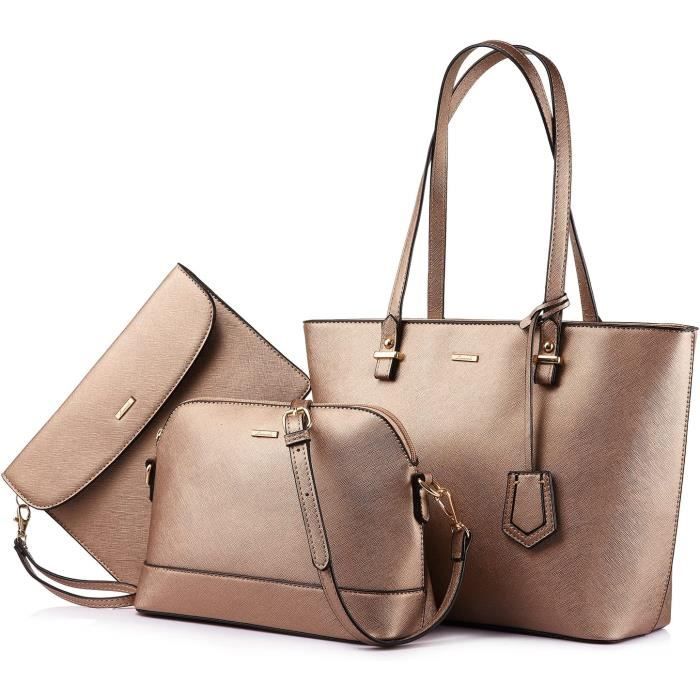 Sac a main pour femme Ensemble de 3 pieces Or Bronze Cdiscount Bagagerie Maroquinerie
