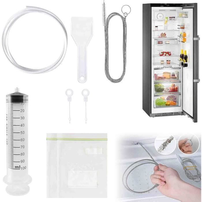 Kit Nettoyage Trou De Vidange Réfrigérateur - Seringue, Tige, Pelle à Glace, 1.5m Tuyau - 11