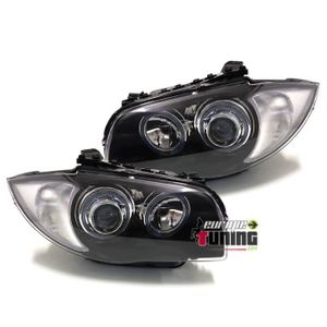 Lot De 2 Phares Avant Angel Eyes BMW Série 1 E87 2004-2011 - Noir, Halogène H7+H7 - Agréé StVZO