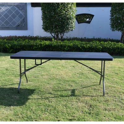 Table Pliante Jardin BOLLI - Aspect Rotin, 8 Personnes, 180x75x73cm, Noir Pour Terrasse