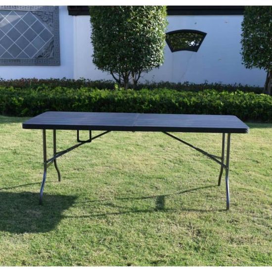 Table Pliante Rectangulaire Aspect Rotin IZTOSS 8 Personnes - 181x75.5x73cm Table Jardin Camping Extérieur Terrasse Balcon
