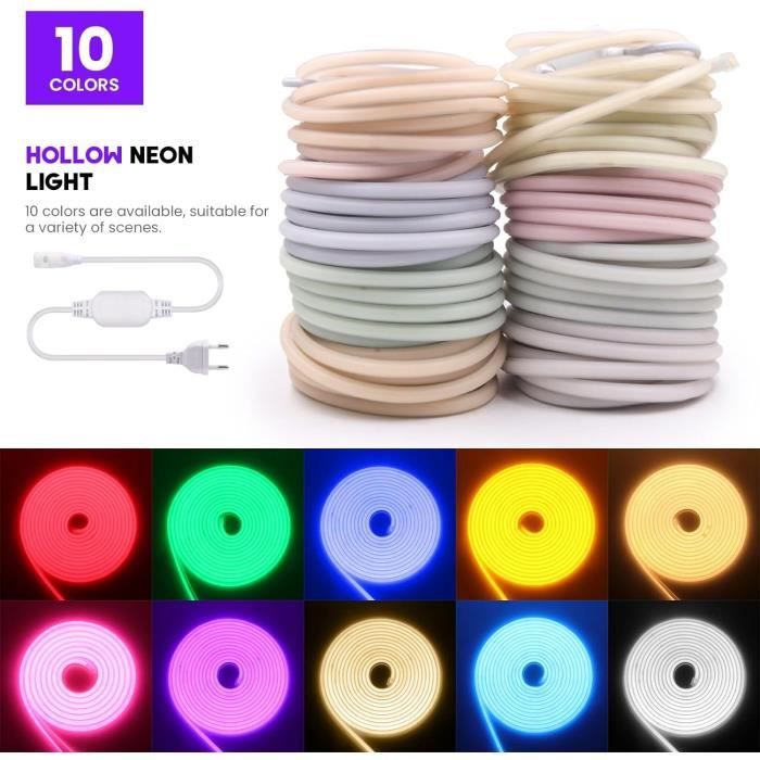 Ruban LED Néon Flexible KISUFU 220V - 288 LEDs/m, IP65, Coupable Tous 50cm, Intérieur/extérieur