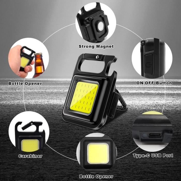 COB Lampe De Travail Rechargeable, 500 Lumen Mini Lampe De Camping Portable Porte Cles Lampe Poche Etanche Lampesavec Ouvre Bouteille Base Magnetique Pour Campingurgencereparation 72114770