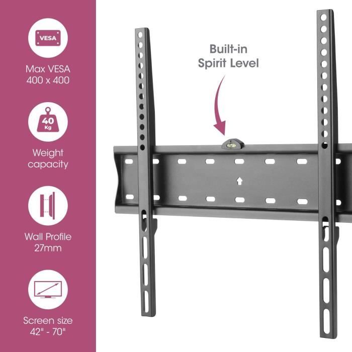 Support Tv Mural 42 70 Pouces, Fixation Murale Tv Fixe Max Vesa 400 X 400 Jusqu'À 40 Kg Avec
