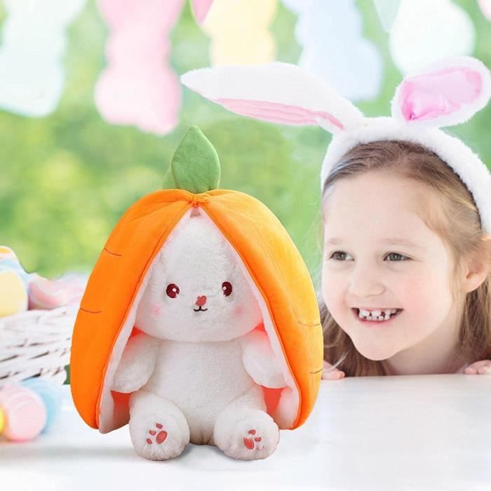 Lapin en peluche de Pâques, peluche lapin en peluche réversible carotte  fraise lapin en peluche avec fermeture éclair, décorati N°1
