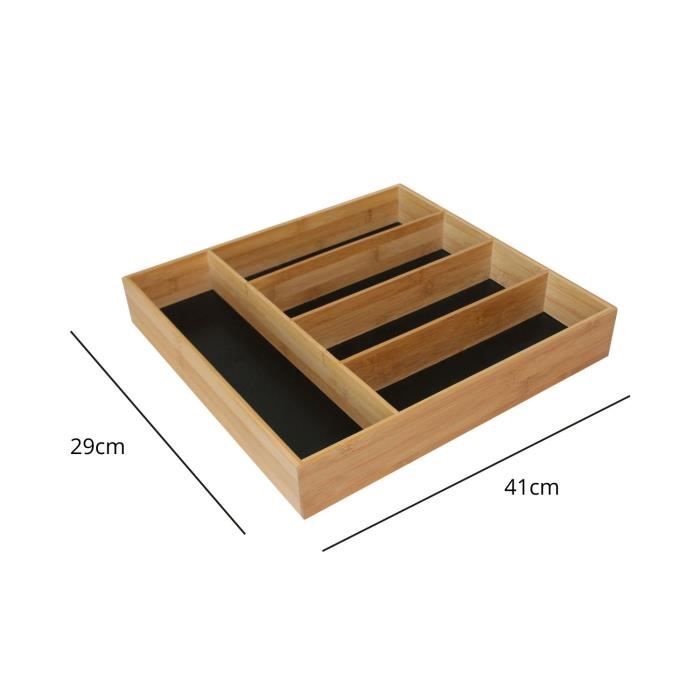 Range-couverts - organiseur de tiroir - 5 compartiments - bambou