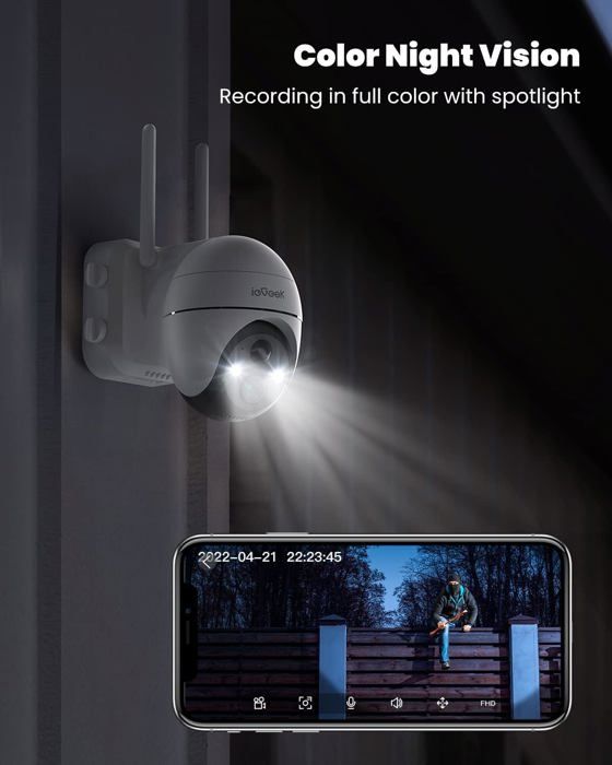 IeGeek 2K Camera Surveillance WiFi Exterieure, 360° Camera IP, Vision  Nocturne Couleur, Détection Humaine, Audio Bidirectionnel - Cdiscount  Bricolage