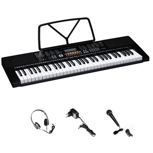 LEKATO Piano 61 Touches Clavier Électronique Débutants - Touches Éclairées Écran LED Haut-parleurs Intégrés Noir