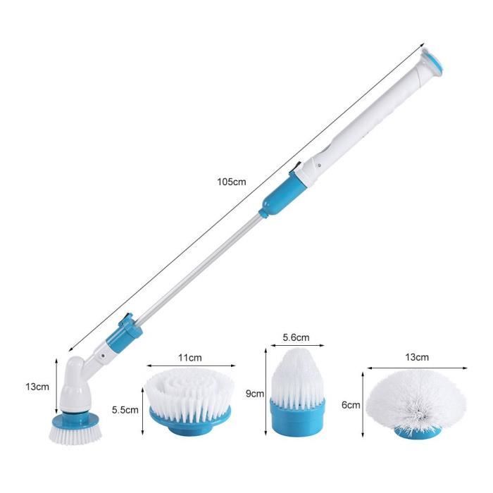 Brosse Nettoyante Électrique Rotative - 8 Têtes, 2 Vitesses, Manche Long, Batterie 2000mAh | Pour Salle De Bain, Cuisine, Carrelage - 12