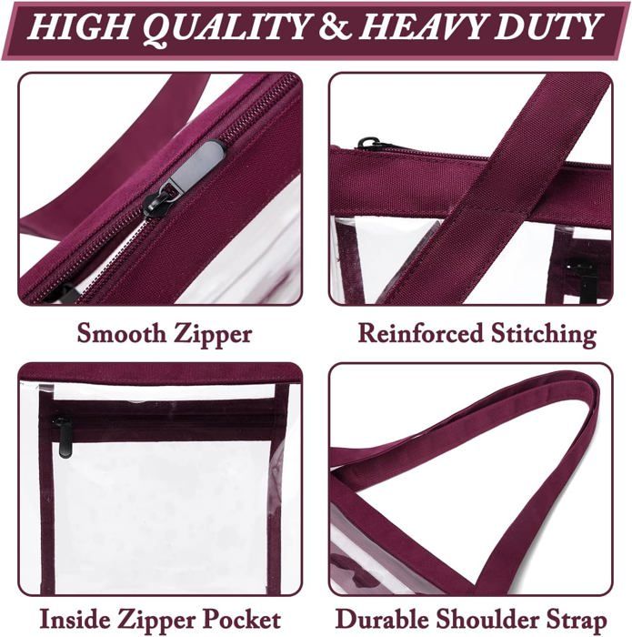 Sac Bandoulière Transparent PVC - Homologué Stade/événement - Pour Femme - Format Petit, Sangle Réglable Dorée