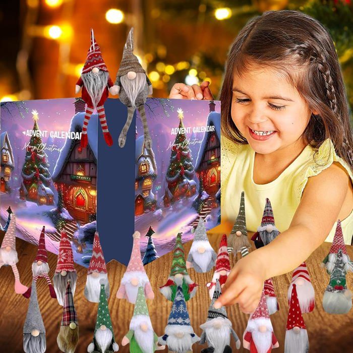 Calendrier De L'Avent 2025 - 24 Lutins De Noël (Gonks) - Compte à Rebours Décoratif Pour Enfants & Adultes - Version Bleue