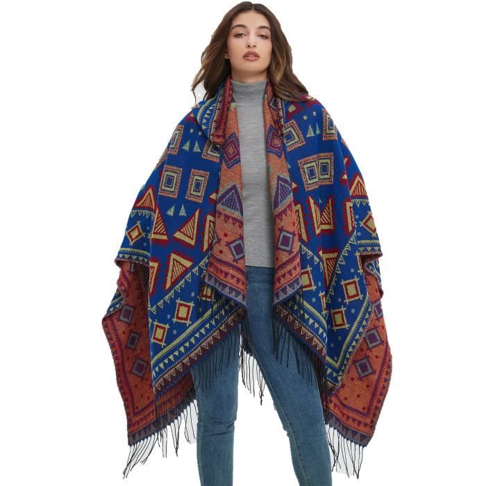 Laine Poncho Indien Femme Poncho Femme Rouge Indien
