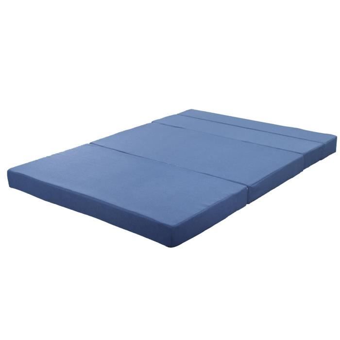 Matelas Lit Fauteuil Futon Chauffeuse Pliable L.203 Cm Effet Lin Gris Chiné - Chauffeuse