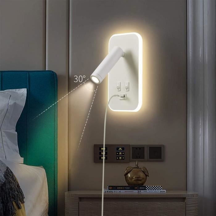 Applique de Chevet, LED Applique Murale Liseuse Chambre Bras Oscillant  Titulaire E27 Veilleuse Murale (N'inclut pas les Ampoules)