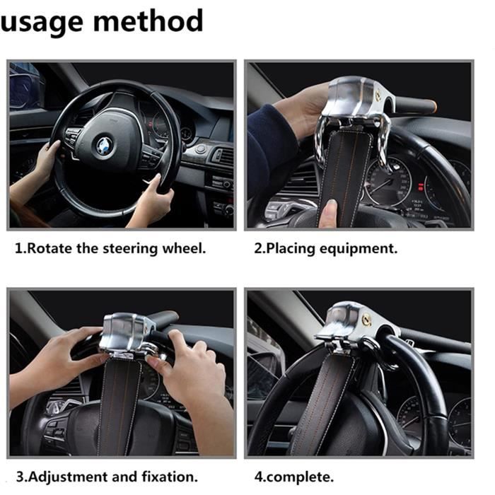 Noir - Serrure de sécurité pour volant de voiture, airbag pliable, antivol,  brise la fenêtre, véhicule