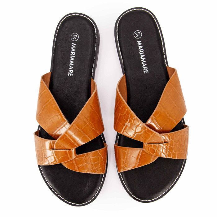 Mules plates à brides croisées Femme MARIAMARE Marron Cdiscount