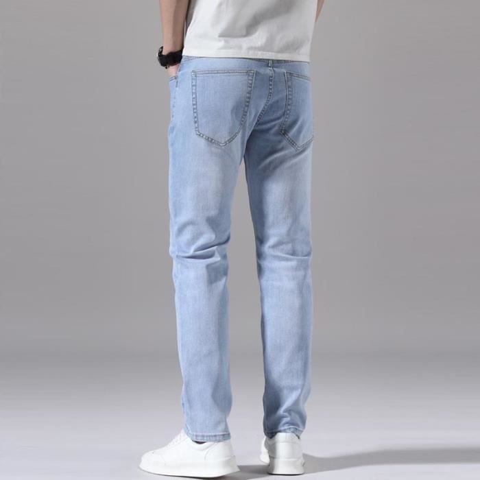 Jeans Homme Slim Straight Fit Stretch 5 Poches Pantalon en Jean Leger Effet Blanche et Delave
