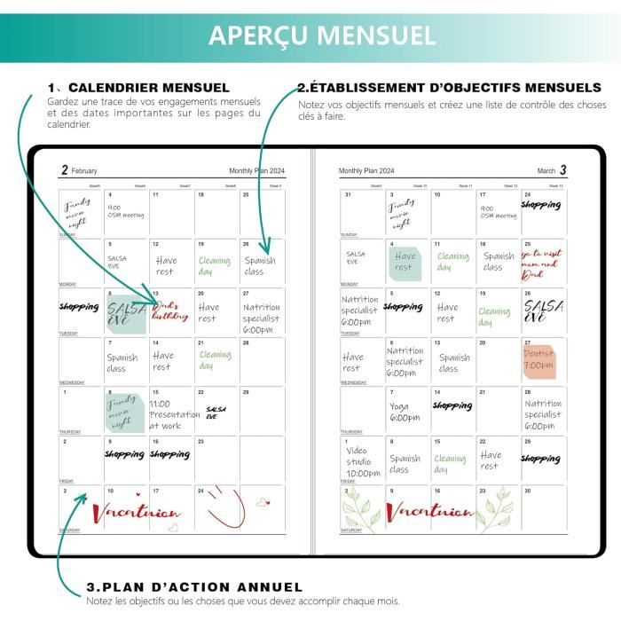 COLAND Agenda Journalier 2024,Scolaire Semainier -21,3 × 14,7cm ...