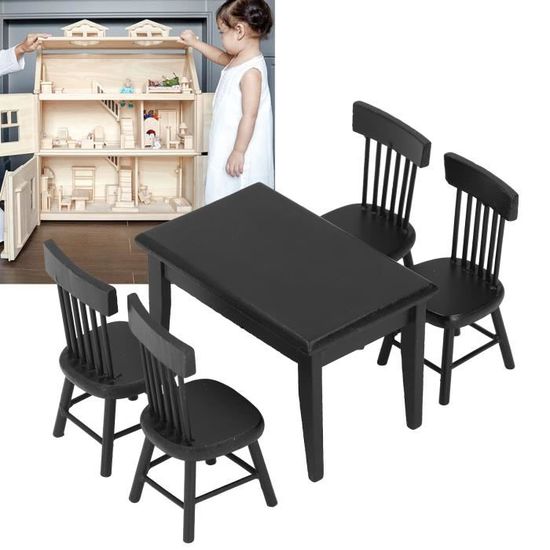 Maison Poupée Miniature - Lot 1 Table + 2 Chaises Bois 1:12