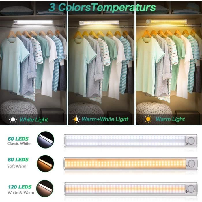 Lampe LED Intelligente Pour Placard/armoire - Détection Mouvement, Piles AA, Installation Sur Charnière - Gris Ou Jaune