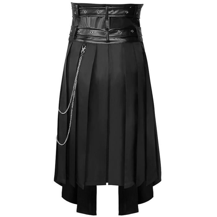 Noir L Jupe plissee vintage punk pour hommes Ceinture en cuir Devant ouvert Gothique Medieval Romain Cdiscount Jeux Jouets