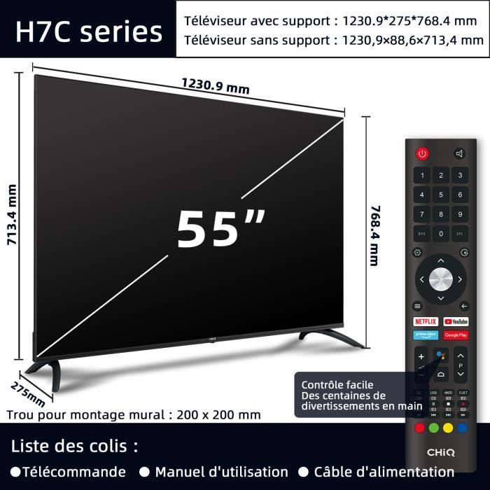 CHiQ U55H7C, Smart TV de 55 pouces (140 cm), UHD, 4K, Dolby Vision,  télécommande vocale, Bluetooth, Google Assistant, Netflix, - Cdiscount TV  Son Photo